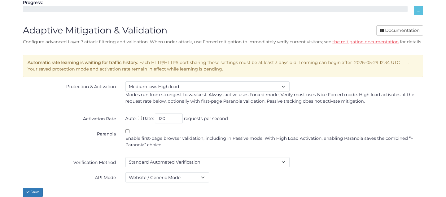 Saved high-load activation with a manual request rate