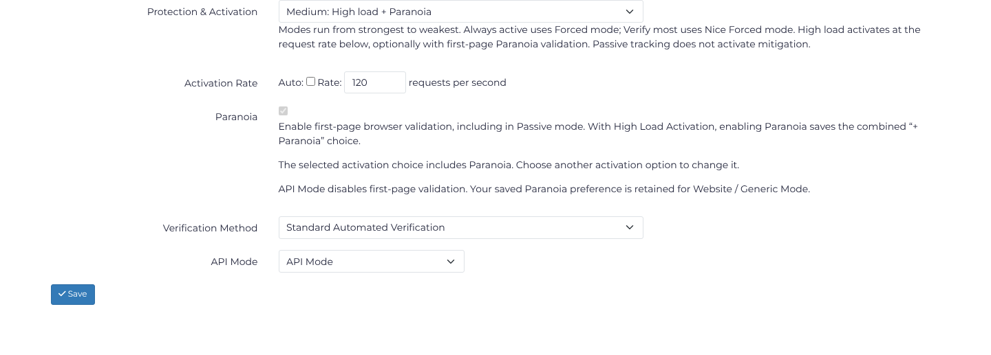 API Mode suppressing a retained Paranoia preference