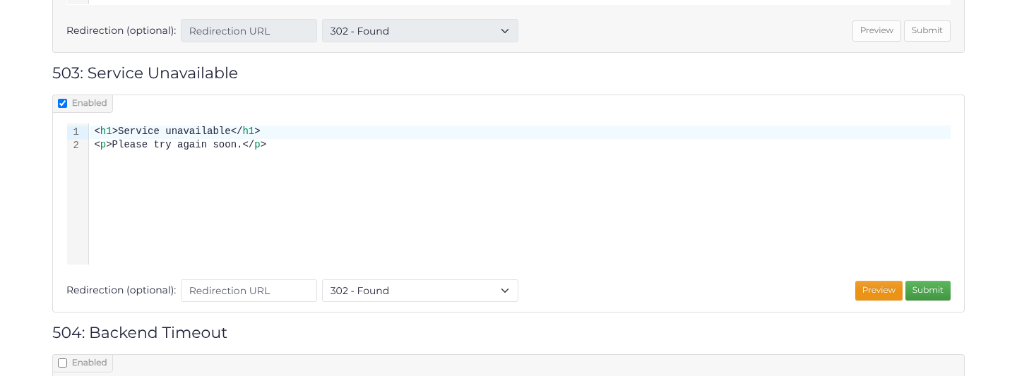 Saved HTML for a custom 503 service-unavailable page