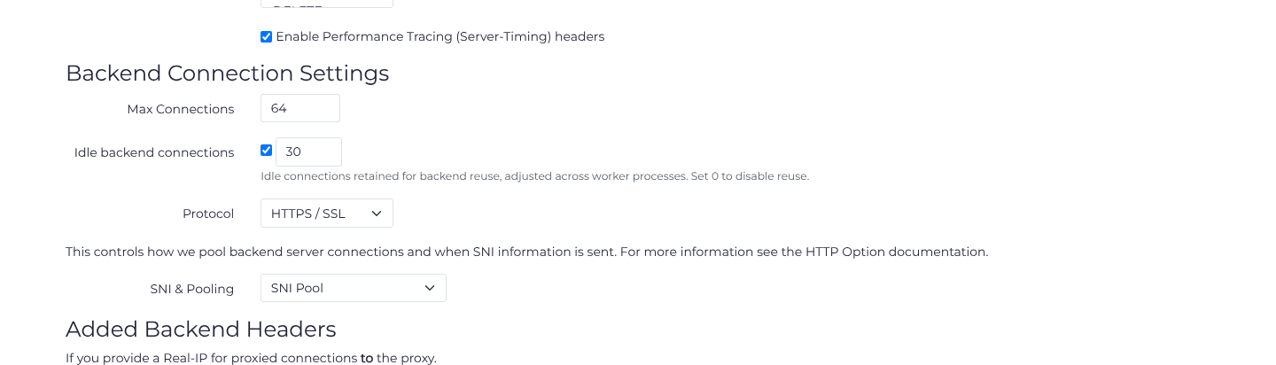 Saved HTTPS backend connection limit, keepalive and SNI pooling