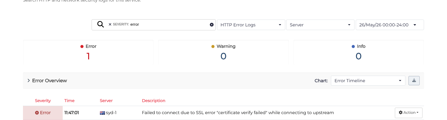 Log type, time range and structured severity filter