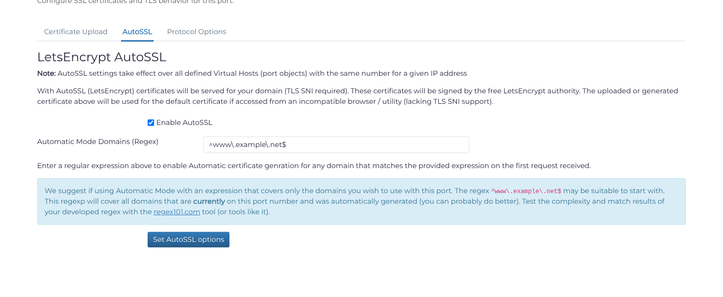 AutoSSL enabled for one explicitly anchored hostname