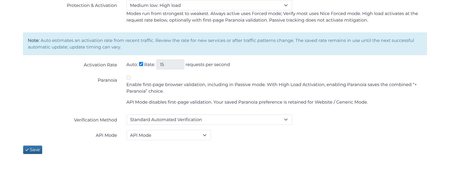 FiveM API Mode with the related validation settings and Save control