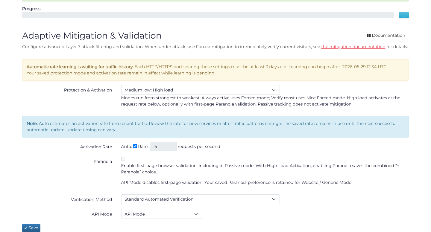 FiveM mitigation settings with high-load protection and automatic activation