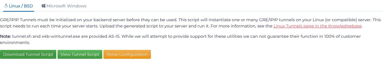 Tunnel setup page with operating-system download choices